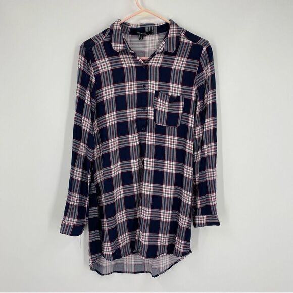 New Look Women’s Button Front Long Sleeve Tunic Plaid Flannel size M - Picture 1 of 3